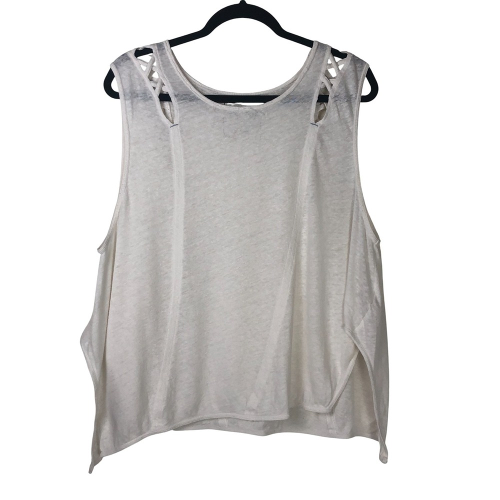We‎ The Free Womens Linen Blend Distressed Tank Top Size XS White Boho Grunge
